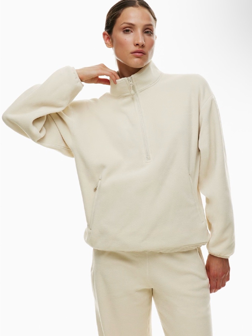 TnAction Aritzia Cream SnoDay Polar Frontside Sweater Half-Zip Mockneck